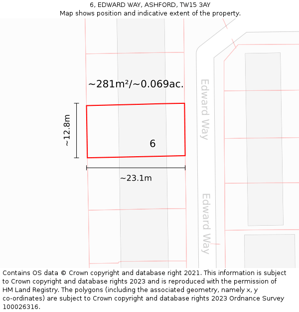 6, EDWARD WAY, ASHFORD, TW15 3AY: Plot and title map