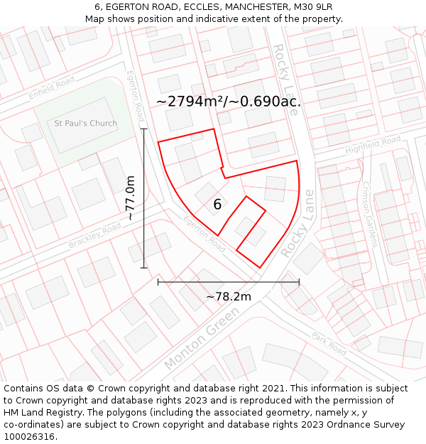 6, EGERTON ROAD, ECCLES, MANCHESTER, M30 9LR: Plot and title map
