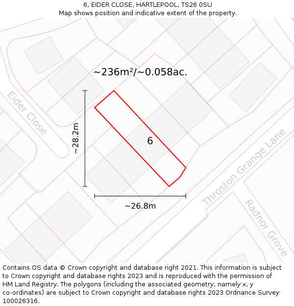 6, EIDER CLOSE, HARTLEPOOL, TS26 0SU: Plot and title map
