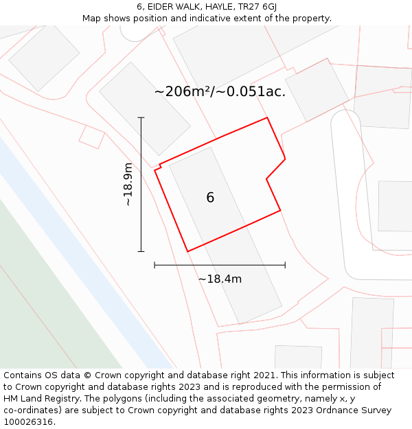 6, EIDER WALK, HAYLE, TR27 6GJ: Plot and title map