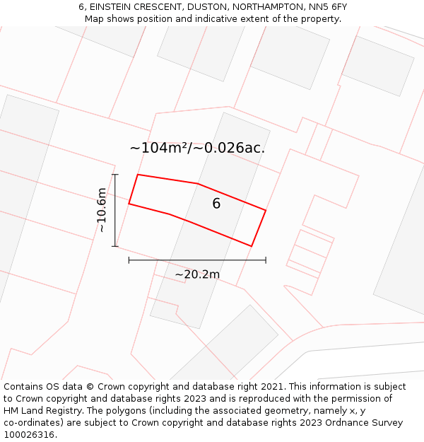 6, EINSTEIN CRESCENT, DUSTON, NORTHAMPTON, NN5 6FY: Plot and title map
