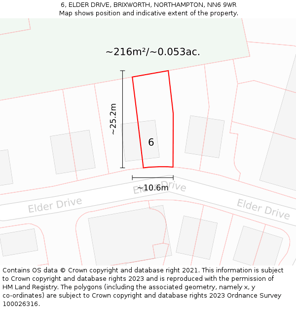 6, ELDER DRIVE, BRIXWORTH, NORTHAMPTON, NN6 9WR: Plot and title map