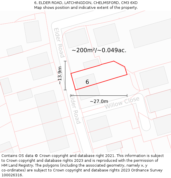 6, ELDER ROAD, LATCHINGDON, CHELMSFORD, CM3 6XD: Plot and title map