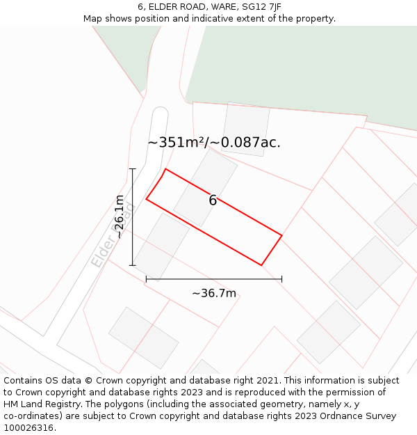 6, ELDER ROAD, WARE, SG12 7JF: Plot and title map