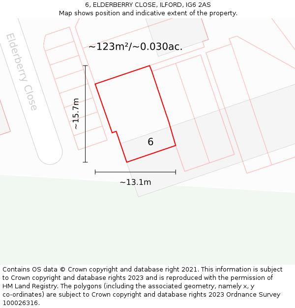 6, ELDERBERRY CLOSE, ILFORD, IG6 2AS: Plot and title map