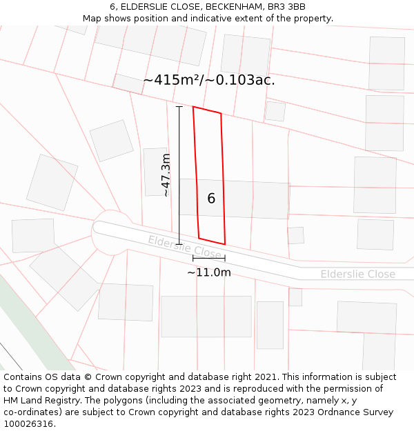 6, ELDERSLIE CLOSE, BECKENHAM, BR3 3BB: Plot and title map