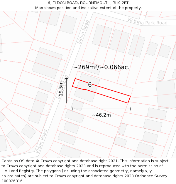 6, ELDON ROAD, BOURNEMOUTH, BH9 2RT: Plot and title map