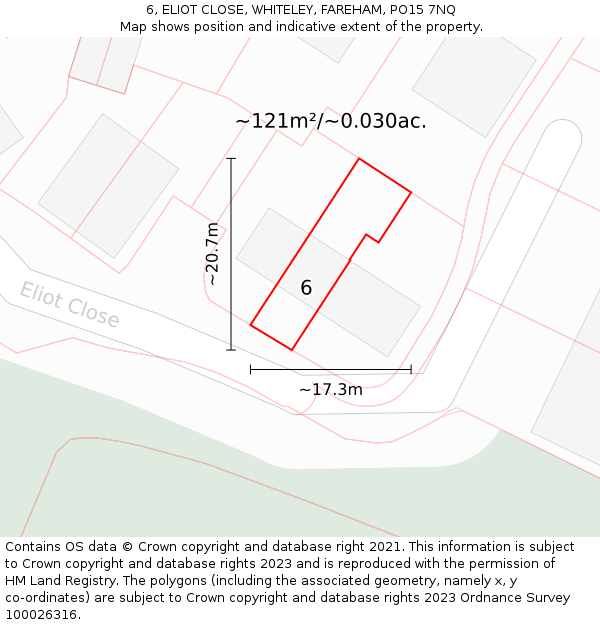 6, ELIOT CLOSE, WHITELEY, FAREHAM, PO15 7NQ: Plot and title map
