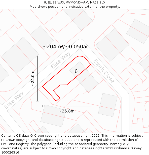 6, ELISE WAY, WYMONDHAM, NR18 9LX: Plot and title map