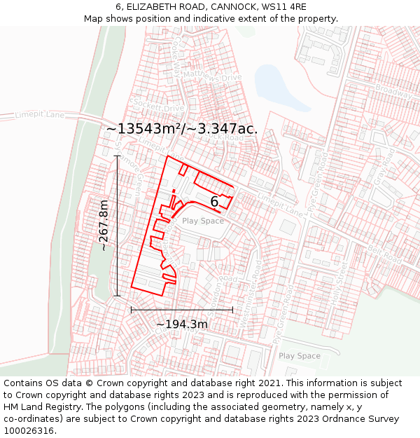 6, ELIZABETH ROAD, CANNOCK, WS11 4RE: Plot and title map