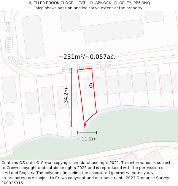 6, ELLER BROOK CLOSE, HEATH CHARNOCK, CHORLEY, PR6 9NQ: Plot and title map