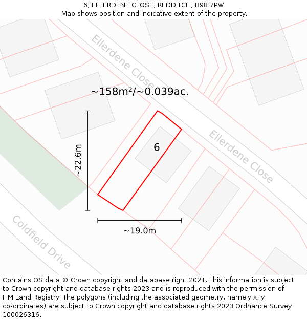 6, ELLERDENE CLOSE, REDDITCH, B98 7PW: Plot and title map