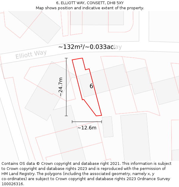 6, ELLIOTT WAY, CONSETT, DH8 5XY: Plot and title map