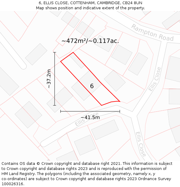 6, ELLIS CLOSE, COTTENHAM, CAMBRIDGE, CB24 8UN: Plot and title map