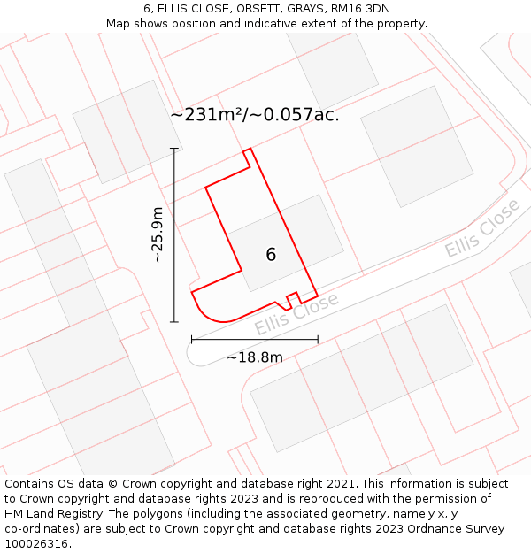 6, ELLIS CLOSE, ORSETT, GRAYS, RM16 3DN: Plot and title map