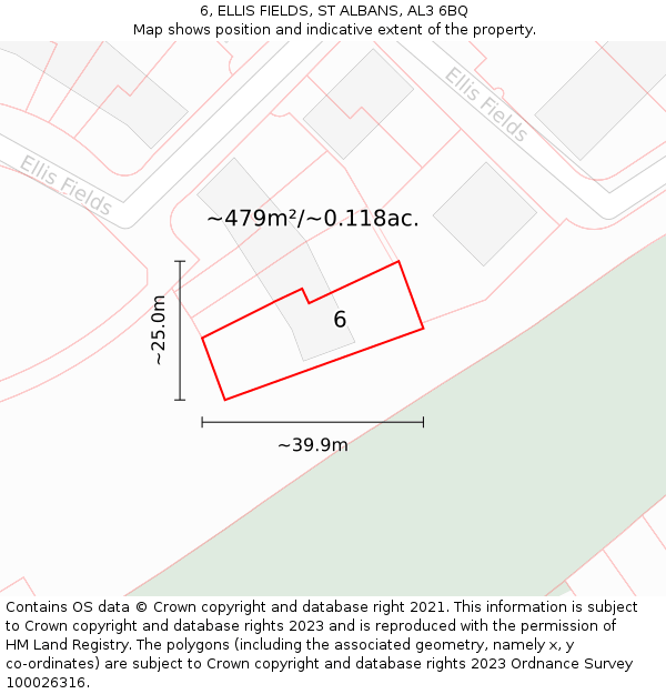 6, ELLIS FIELDS, ST ALBANS, AL3 6BQ: Plot and title map
