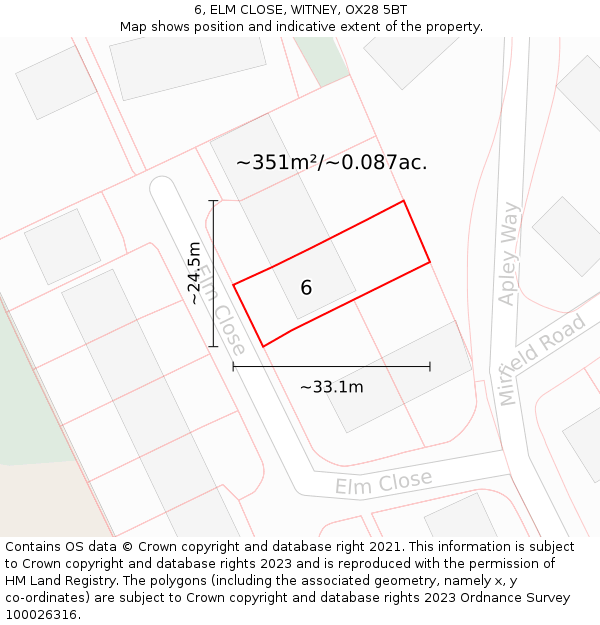 6, ELM CLOSE, WITNEY, OX28 5BT: Plot and title map