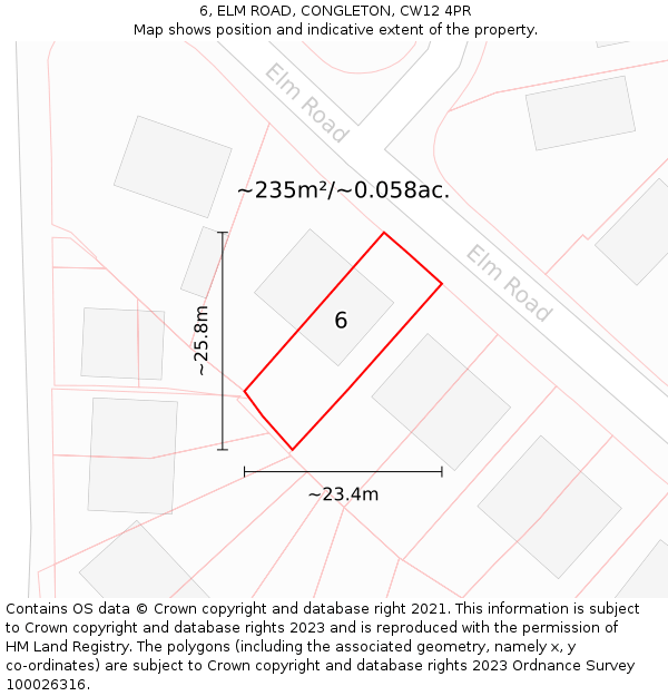 6, ELM ROAD, CONGLETON, CW12 4PR: Plot and title map