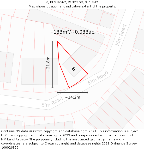 6, ELM ROAD, WINDSOR, SL4 3ND: Plot and title map