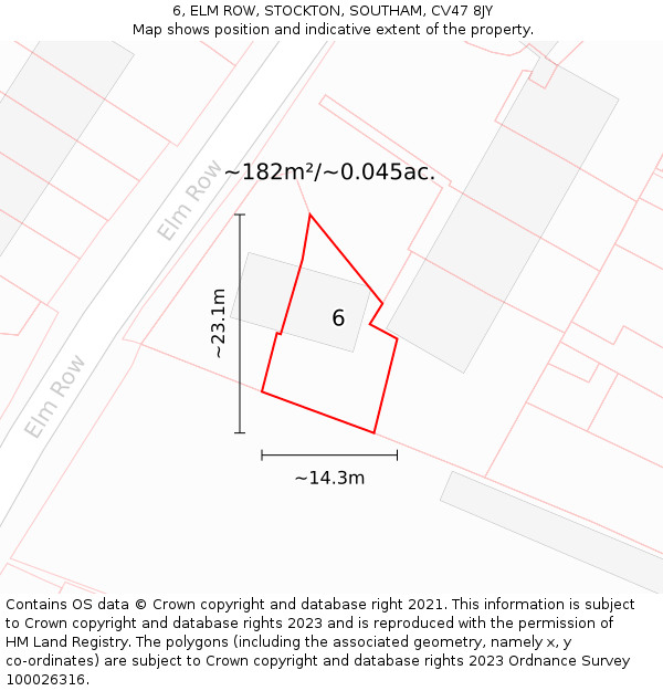 6, ELM ROW, STOCKTON, SOUTHAM, CV47 8JY: Plot and title map