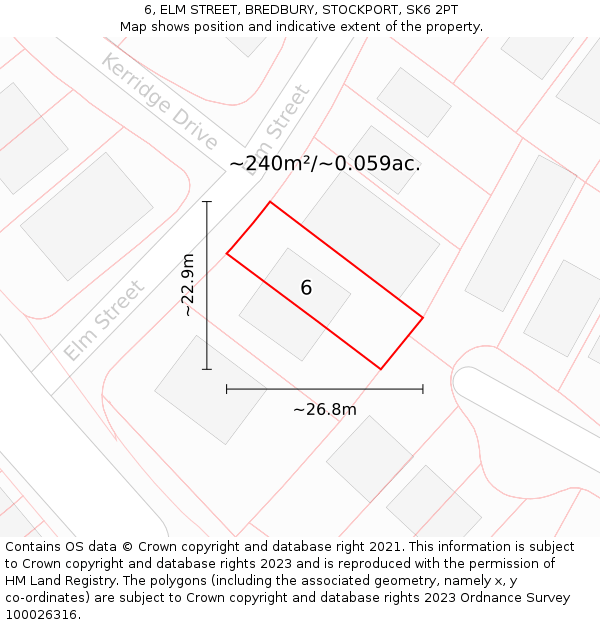 6, ELM STREET, BREDBURY, STOCKPORT, SK6 2PT: Plot and title map