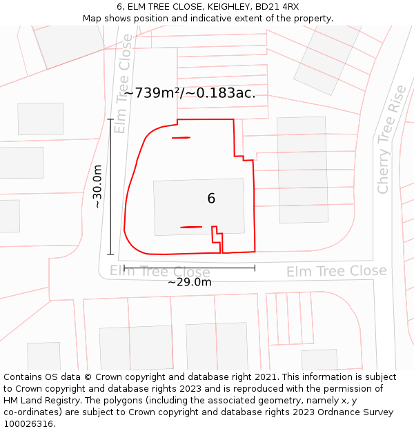 6, ELM TREE CLOSE, KEIGHLEY, BD21 4RX: Plot and title map