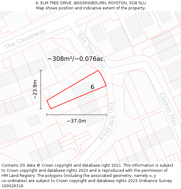 6, ELM TREE DRIVE, BASSINGBOURN, ROYSTON, SG8 5LU: Plot and title map