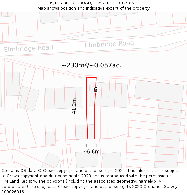 6, ELMBRIDGE ROAD, CRANLEIGH, GU6 8NH: Plot and title map