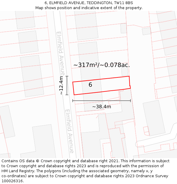 6, ELMFIELD AVENUE, TEDDINGTON, TW11 8BS: Plot and title map