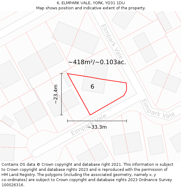 6, ELMPARK VALE, YORK, YO31 1DU: Plot and title map