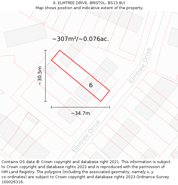 6, ELMTREE DRIVE, BRISTOL, BS13 8LY: Plot and title map