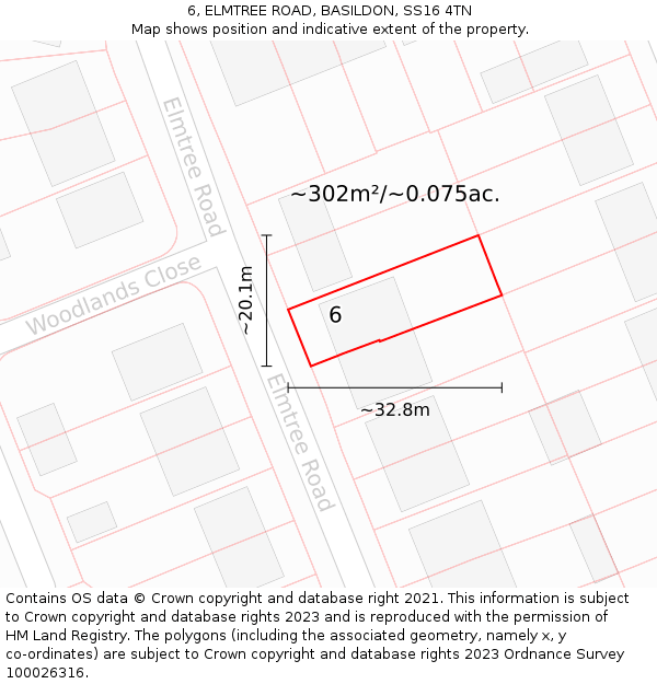 6, ELMTREE ROAD, BASILDON, SS16 4TN: Plot and title map