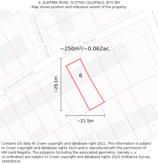 6, ELMTREE ROAD, SUTTON COLDFIELD, B74 3RY: Plot and title map