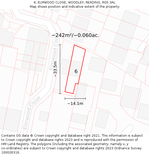 6, ELMWOOD CLOSE, WOODLEY, READING, RG5 3AL: Plot and title map