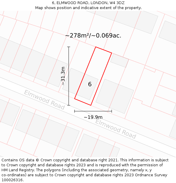 6, ELMWOOD ROAD, LONDON, W4 3DZ: Plot and title map