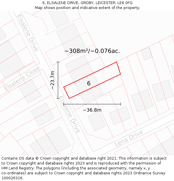 6, ELSALENE DRIVE, GROBY, LEICESTER, LE6 0FG: Plot and title map