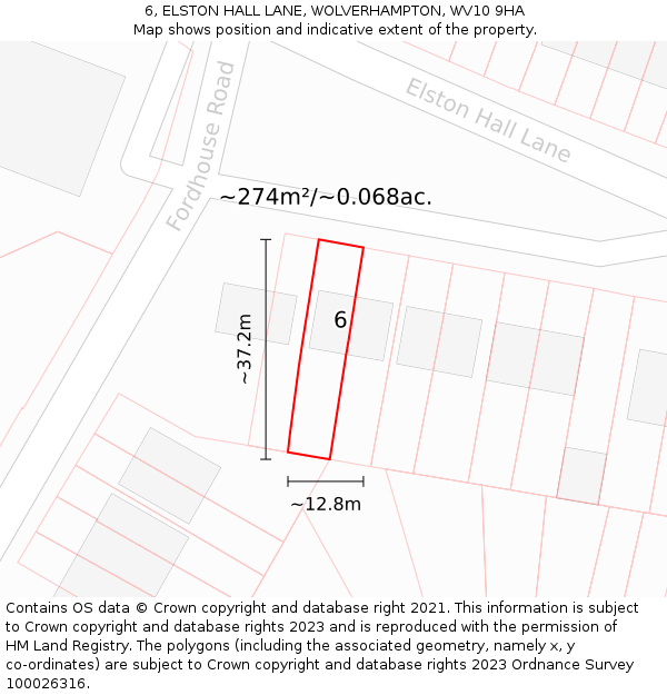6, ELSTON HALL LANE, WOLVERHAMPTON, WV10 9HA: Plot and title map