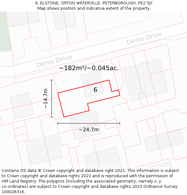 6, ELSTONE, ORTON WATERVILLE, PETERBOROUGH, PE2 5JY: Plot and title map