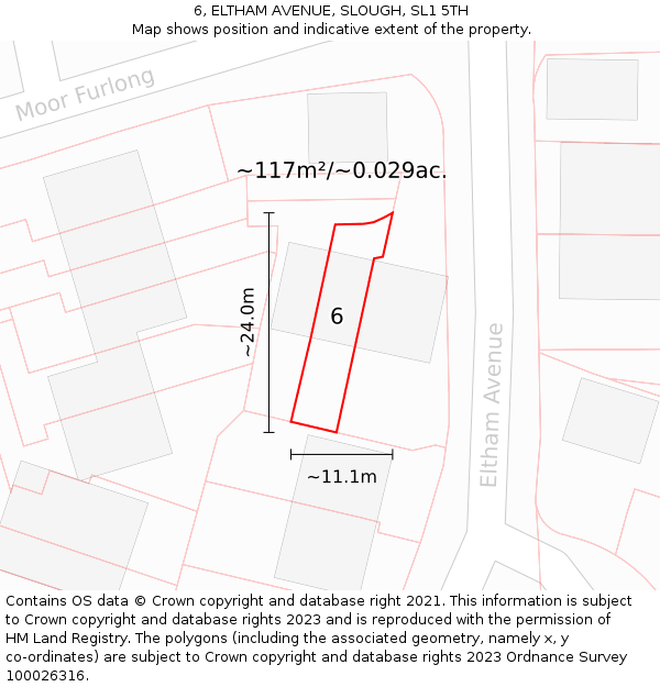 6, ELTHAM AVENUE, SLOUGH, SL1 5TH: Plot and title map