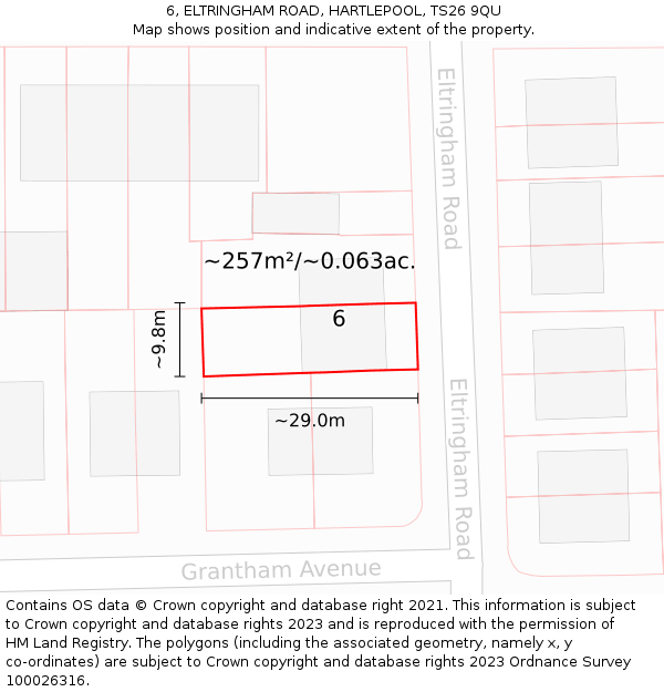 6, ELTRINGHAM ROAD, HARTLEPOOL, TS26 9QU: Plot and title map