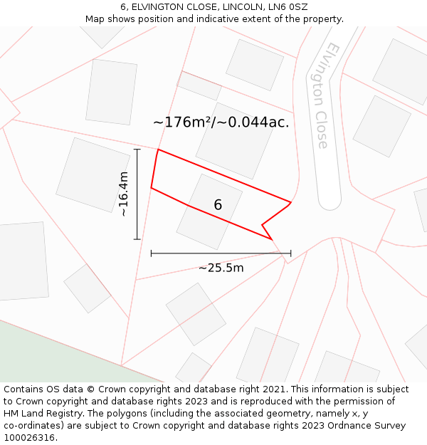 6, ELVINGTON CLOSE, LINCOLN, LN6 0SZ: Plot and title map