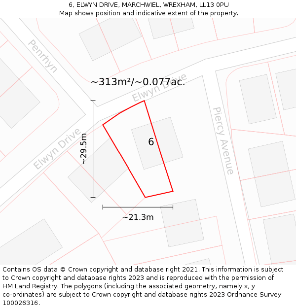 6, ELWYN DRIVE, MARCHWIEL, WREXHAM, LL13 0PU: Plot and title map