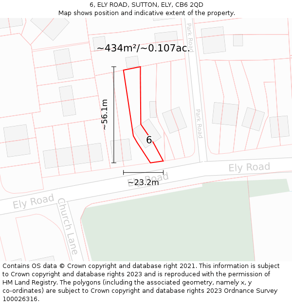 6, ELY ROAD, SUTTON, ELY, CB6 2QD: Plot and title map