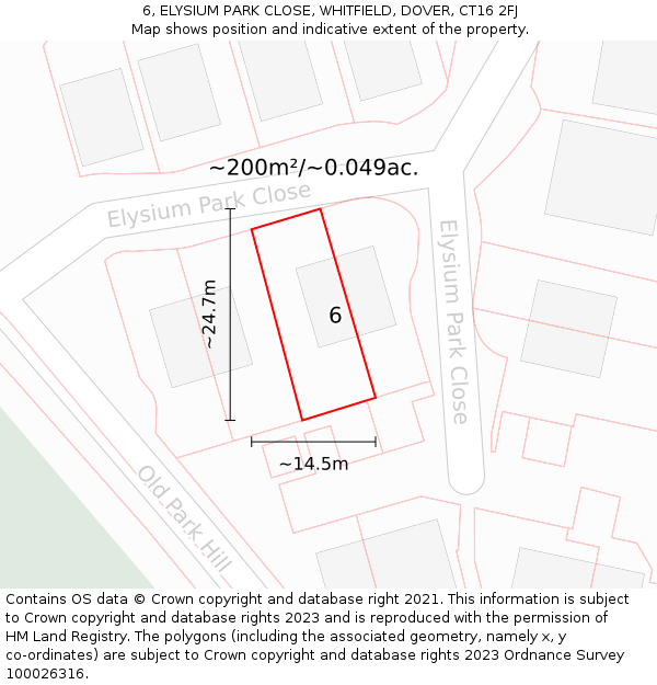6, ELYSIUM PARK CLOSE, WHITFIELD, DOVER, CT16 2FJ: Plot and title map