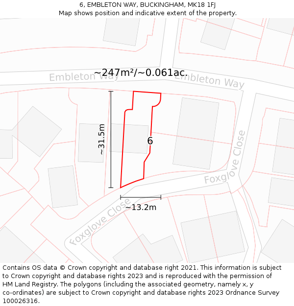 6, EMBLETON WAY, BUCKINGHAM, MK18 1FJ: Plot and title map