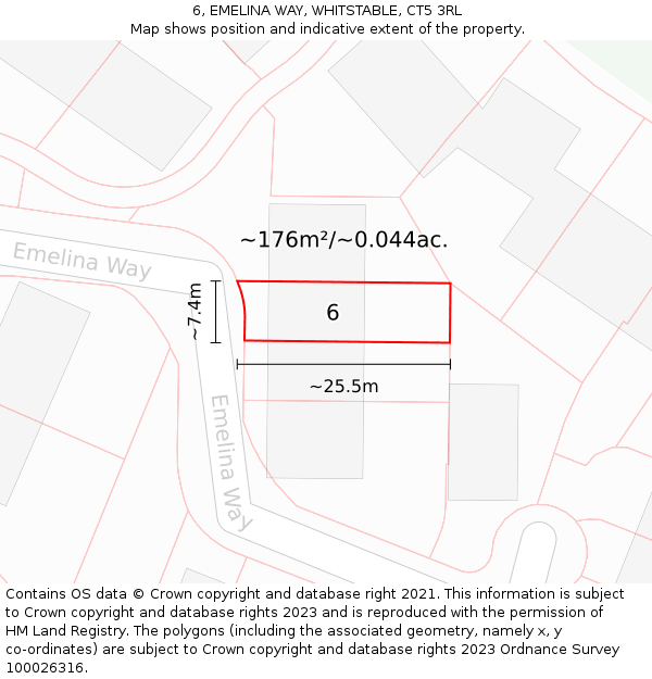 6, EMELINA WAY, WHITSTABLE, CT5 3RL: Plot and title map