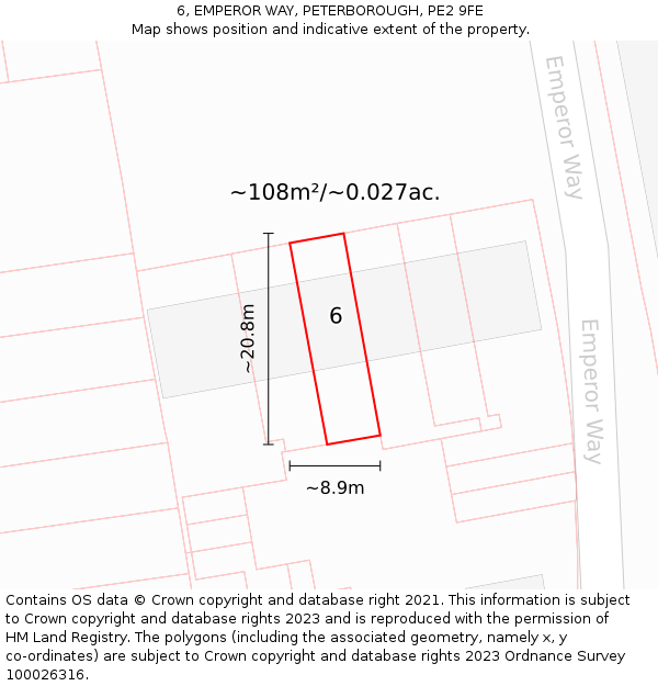 6, EMPEROR WAY, PETERBOROUGH, PE2 9FE: Plot and title map