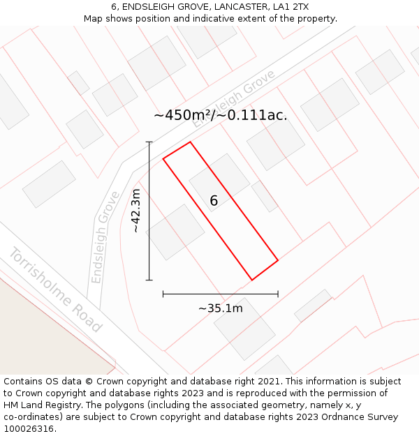 6, ENDSLEIGH GROVE, LANCASTER, LA1 2TX: Plot and title map