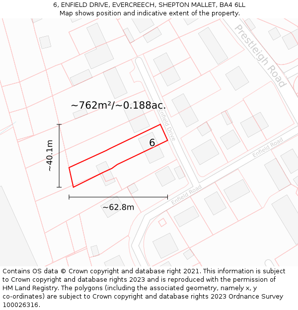 6, ENFIELD DRIVE, EVERCREECH, SHEPTON MALLET, BA4 6LL: Plot and title map