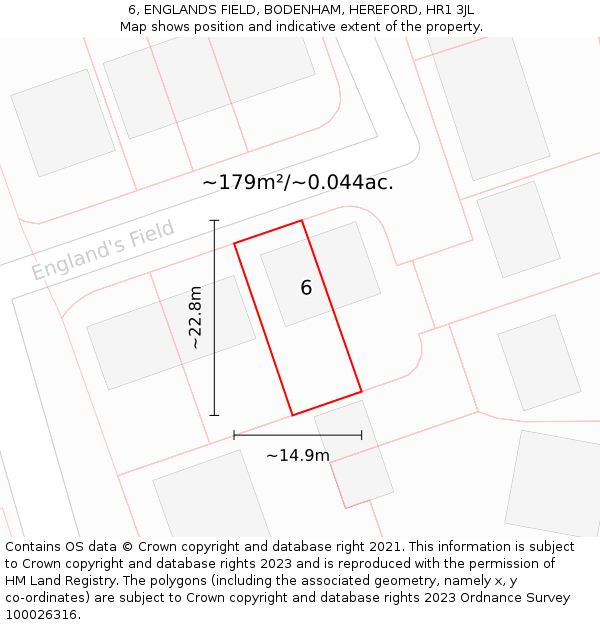 6, ENGLANDS FIELD, BODENHAM, HEREFORD, HR1 3JL: Plot and title map